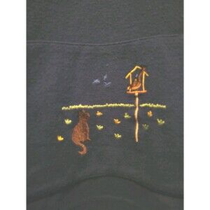 Cat Bird Womens Embroidered Fleece 1/4 Zip 3X Navy Blue Nature Outdoor Farm Vtg